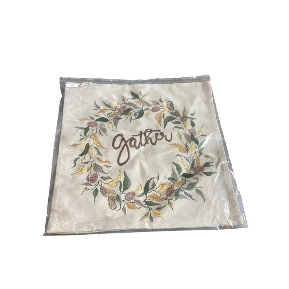 Embroidered Pillow Cover Gather Floral Thanksgiving Fall Farmhouse Country NEW